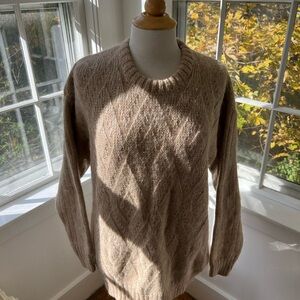 Elegant Beige Cable Knit Turtleneck Sweater